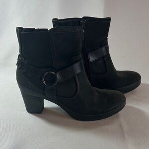 Clarks Black Suede Ankle Boots with Ring Strap